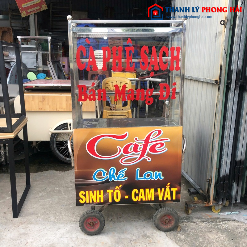 Xe Bán Cafe Takeaway Inox Cũ Mặt Kính 80cm