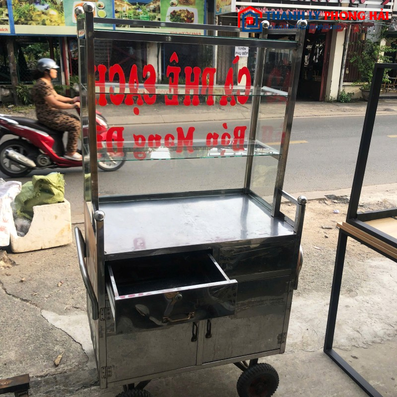 Xe Bán Cafe Takeaway Inox Cũ Mặt Kính 80cm