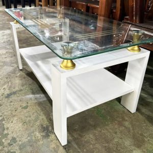 Bàn Sofa Mặt Kính Cũ Chân Gỗ Màu Trắng