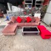 Bộ Sofa Góc L 2m6 Bọc Vải Nâu Đỏ Kèm Đôn