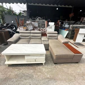 Bộ Sofa Góc L 2m85 Cũ Sang Trọng Kèm Bàn Mặt Đá