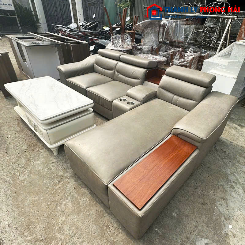 Bộ Sofa Góc L 2m85 Cũ Sang Trọng Kèm Bàn Mặt Đá