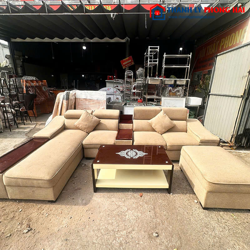 Bộ Sofa Góc L 3m25 Kèm Ghế Đôn Nhỏ 85cm Cũ
