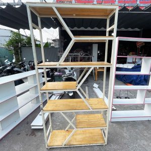 Kệ Trưng Bày Gỗ Tự Nhiên Khung Sắt 1m Cũ