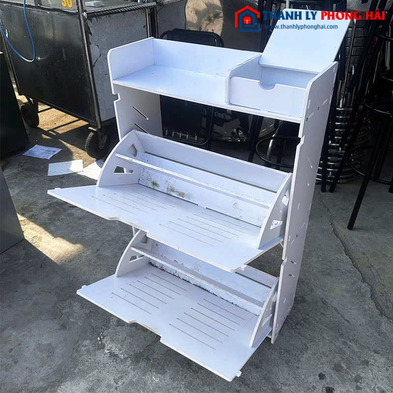 Tủ Giày Gỗ Màu Trắng 60cm Cánh Lật Cũ