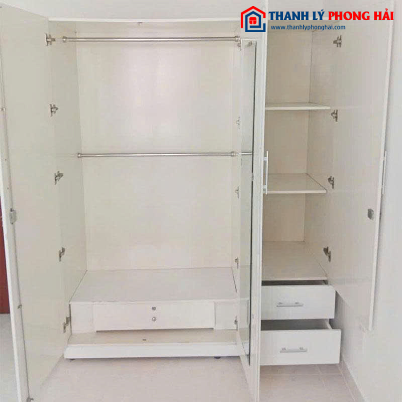 Tủ Quần Áo 3 Cánh Cũ 1m6 Màu Trắng Phối Hồng
