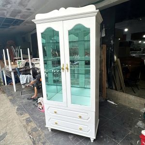 Tủ Trưng Bày 84cm Cánh Kính Màu Trắng Cũ
