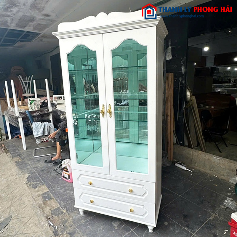 Tủ Trưng Bày 84cm Cánh Kính Màu Trắng Cũ
