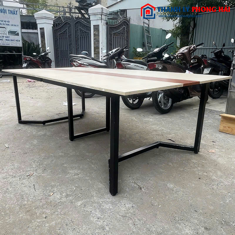 Bàn Họp 2m4 Gỗ Công Nghiệp Chân Sắt Cũ