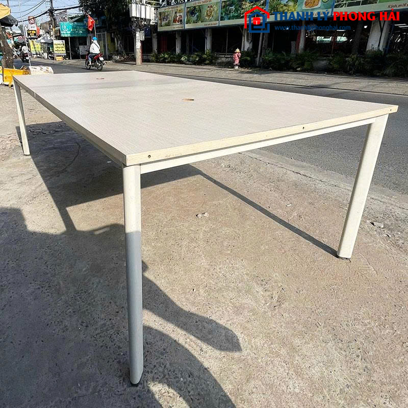 Bàn Họp Mặt Gỗ Cũ 2m4 Chân Sắt