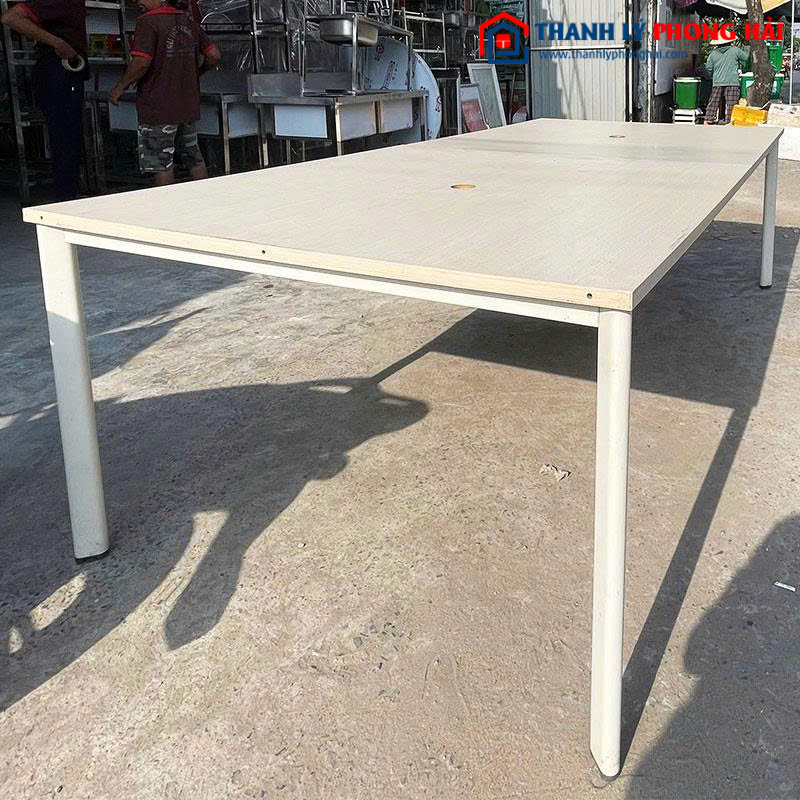 Bàn Họp Mặt Gỗ Cũ 2m4 Chân Sắt