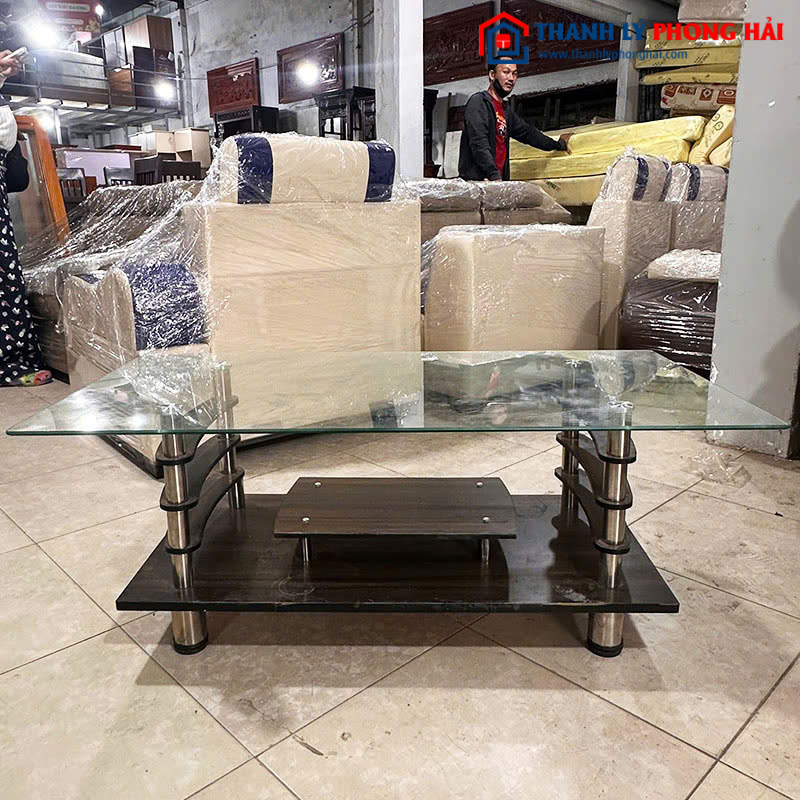 Bàn Sofa Cũ 2 Tầng Mặt Kính 1m