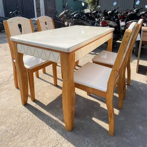 Bộ Bàn Ăn Cũ 1m2 Kèm 4 Ghế Mặt Đá