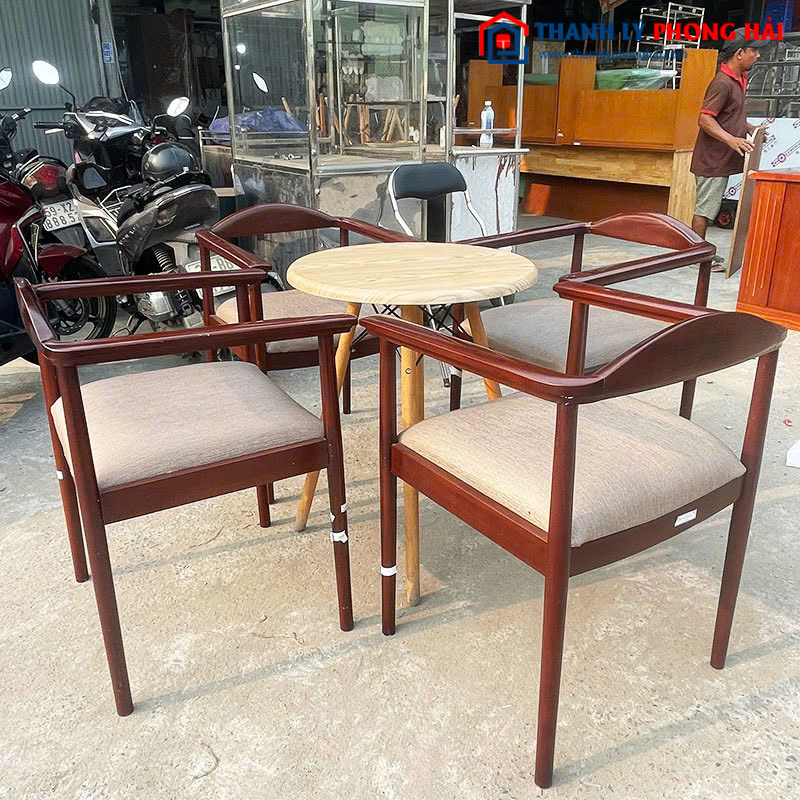 Bộ Bàn Ghế Cafe Mặt Tròn Khung Gỗ 75cm Cũ