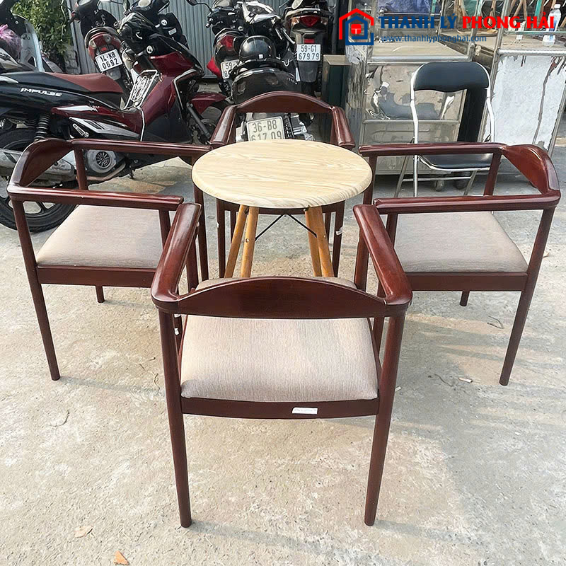Bộ Bàn Ghế Cafe Mặt Tròn Khung Gỗ 75cm Cũ