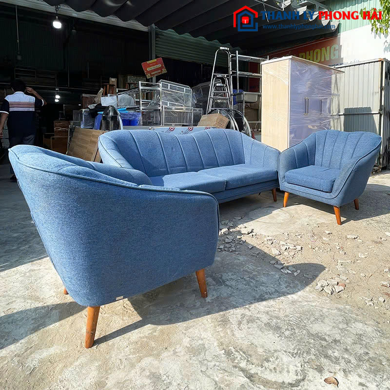 Bộ Ghế Sofa 3 Món Cũ 1m9 Màu Xanh