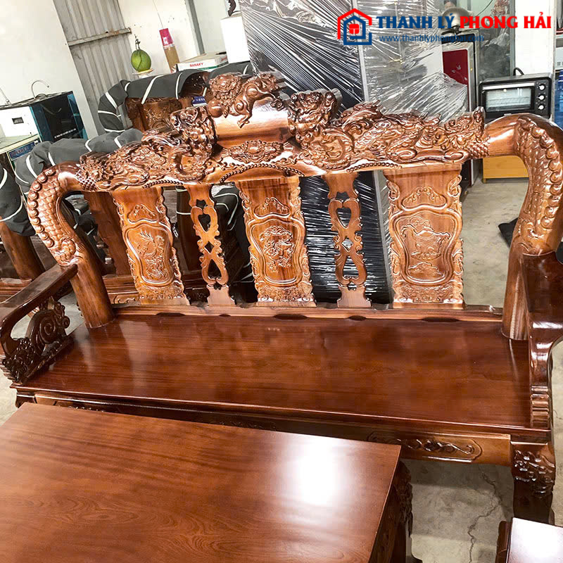 Thanh Lý Bộ Salon Tay 12 Chạm Khắc Đỉnh Nghê Mới 99%