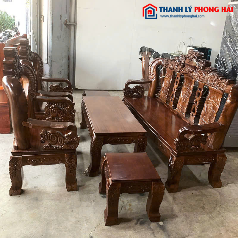 Thanh Lý Bộ Salon Tay 12 Chạm Khắc Đỉnh Nghê Mới 99%