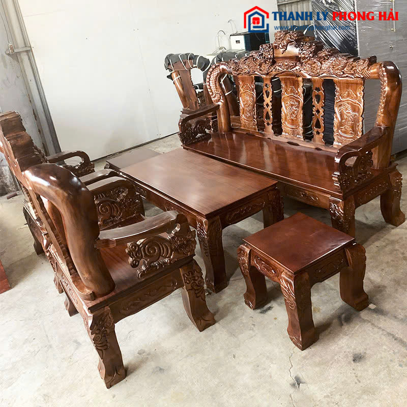Thanh Lý Bộ Salon Tay 12 Chạm Khắc Đỉnh Nghê Mới 99%