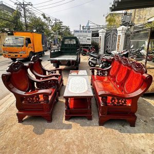Bộ Salon Thùng 1m85 Cũ Căm Xe Gỗ Đỏ