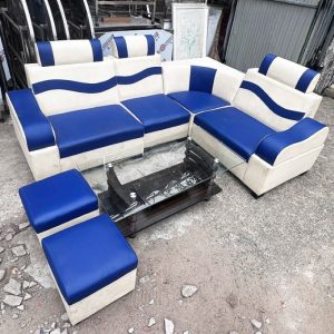 Bộ Sofa Góc L Cũ Phối Xanh Trắng Kèm Bàn 2m1