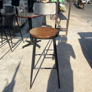 Ghế Bar Cũ Khung Sắt Mặt Gỗ Cao 1m