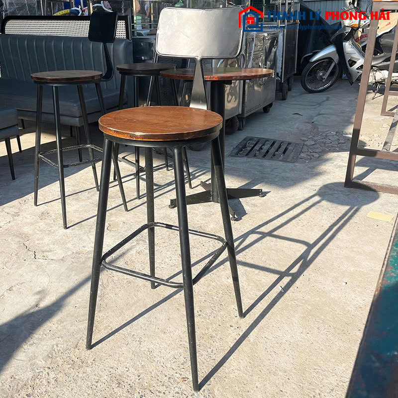 Ghế Bar Cũ Khung Sắt Mặt Gỗ Cao 1m