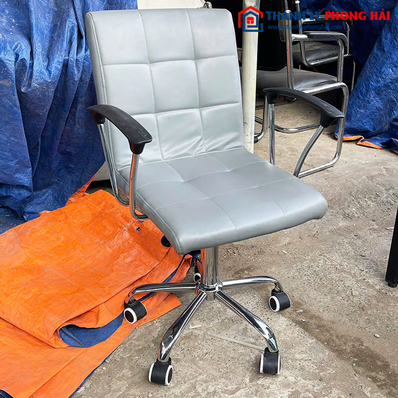 Ghế Xoay Bọc Da Xám Cũ Lưng Thấp (Nhiều Màu)