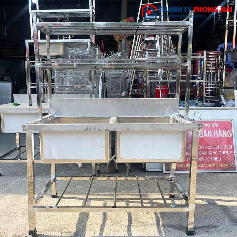 Thanh Lý Hệ Bồn Rửa Inox 1m2 Kèm Kệ Mới 99%