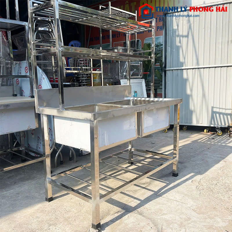 Thanh Lý Hệ Bồn Rửa Inox 1m2 Kèm Kệ Mới 99%