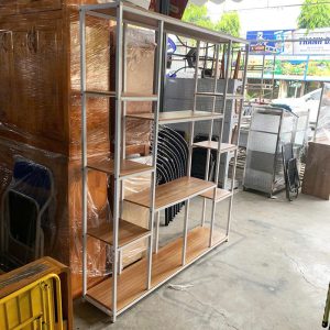 Kệ Trưng Bày Cũ Khung Sắt Mặt Gỗ 1m5