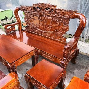 Salon Gỗ Tay 12 Chạm Đỉnh Rồng Lưng Tấm Mới 99%