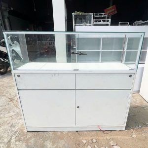 Tủ Trưng Bày Kính 1m2 Gỗ Màu Trắng Cũ