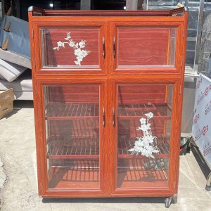 Tủ Chén Nhôm Vân Gỗ Cánh Kính 94cm Cũ