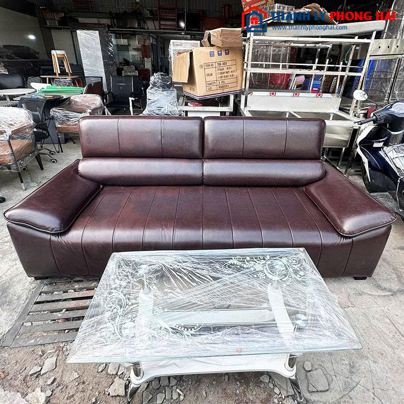 Bộ Sofa Băng Bọc Da Màu Nâu Sẫm 2m2 Cũ
