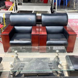 Bộ Sofa Da 1m9 Tay Ốp Gỗ Cũ