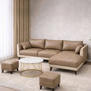 Sofa Da Góc L Kèm 2 Đơn Và Bàn Trà Mới 99%