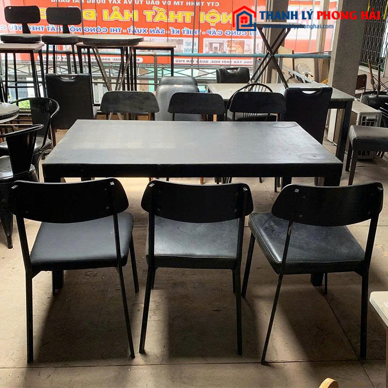 Bộ Bàn Ăn Gỗ 1m4 Cũ 6 Ghế Bọc Da