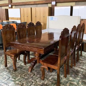 Bộ Bàn Ăn Gỗ Tự Nhiên Chân Trụ 8 Ghế Sang Trọng Mới 99%