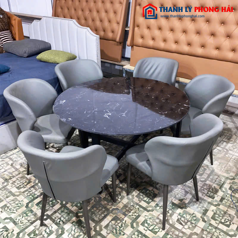 Thanh Lý Bộ Bàn Ăn Tròn Mặt Đá Kèm Ghế Monet Mới 99% (Nhiều Size)