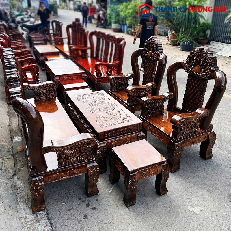 Bộ Salon Louis Tay 12 Hoàng Gia 6 Món Mới 99% (Nhiều Màu)