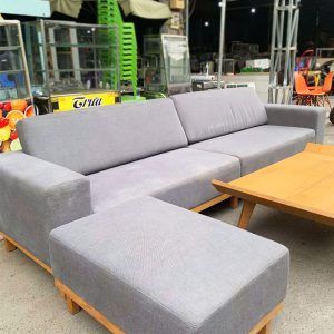 Bộ Sofa Bọc Vải Bố Màu Xám 3m2 Cũ Kèm Bàn Gỗ