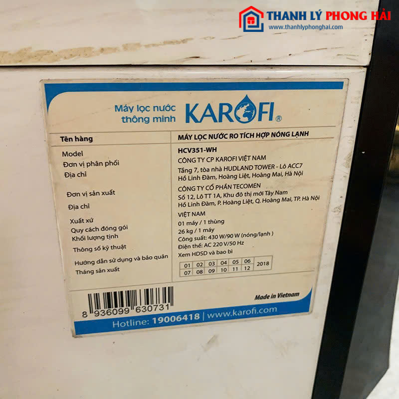 Máy Lọc Nước Cũ Karofi HCV351-WH Nóng Lạnh