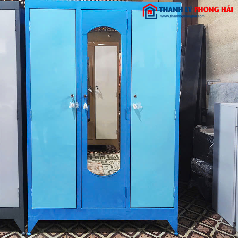 Tủ Quần Áo Sắt 3 Cánh Kèm Gương Đẹp Mới 99% (Nhiều Màu)
