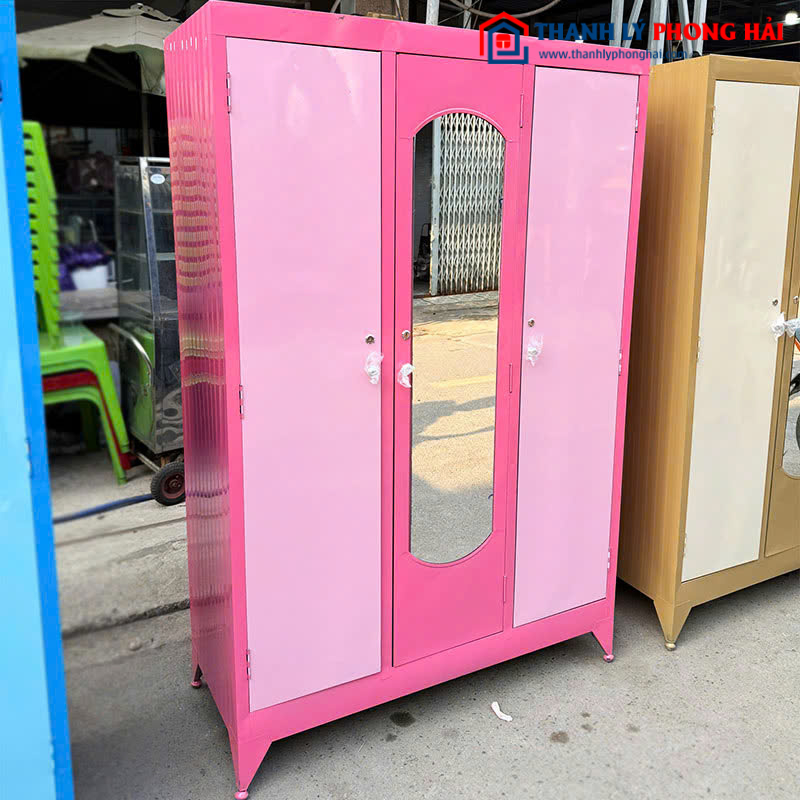 Tủ Quần Áo Sắt 3 Cánh Kèm Gương Đẹp Mới 99% (Nhiều Màu)