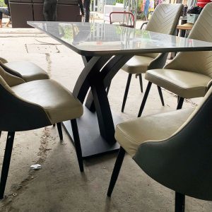 Bộ Bàn Ăn 5 Ghế Bọc Da Mặt Đá Cũ