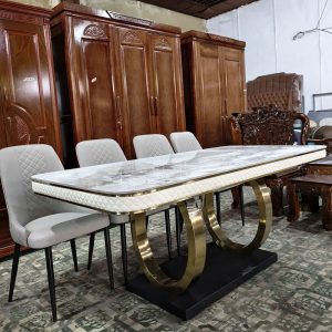 Bộ Bàn Ăn Bọc Da Mặt Đá Sang Trọng Mới 99%