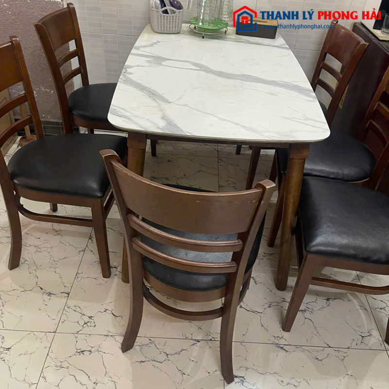 Bộ Bàn Ăn Mặt Đá 6 Ghế Lót Nệm Cũ
