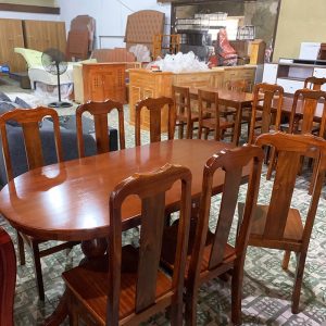 Bộ Bàn Ăn Oval 6 Ghế Gỗ Tự Nhiên Mới 99%