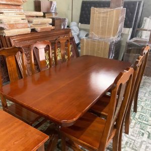 Bộ Bàn Ăn Oval 6 Ghế Gỗ Tự Nhiên Mới 99%